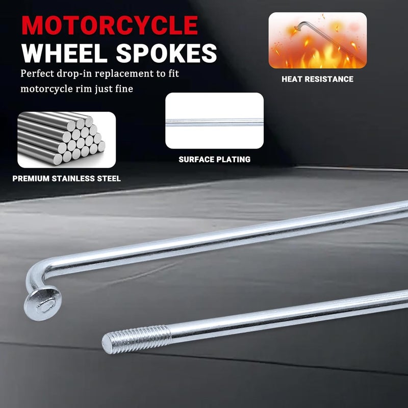 AICARS Motorcycle Spoke 170mm Length with 17 x 10mm Nuts Metal Motorcycle Wheel Spokes - Pack of 72 - Image 2